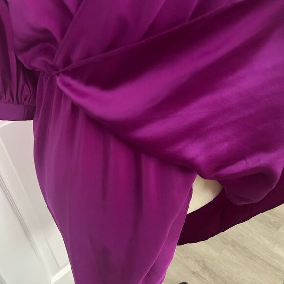 Amanda Uprichard Silk Purple Wrap Dress Small V Neck Elegant Cocktail Wear Party - Picture 5 of 7